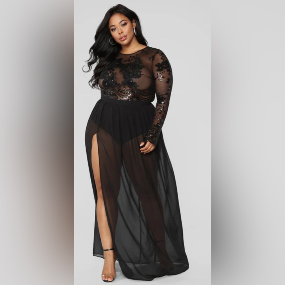 Fashion Nova Black Sheer Maxi Dress